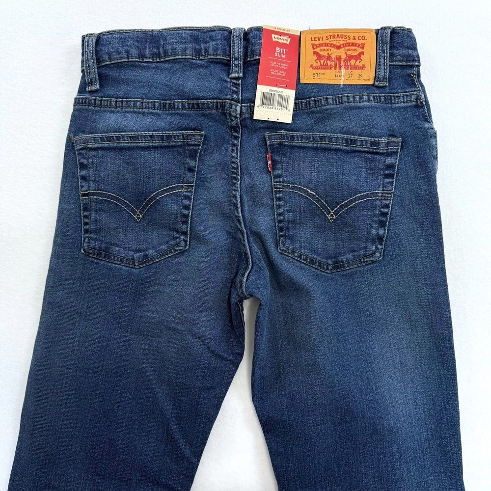 Levis 511 Slim Fit Boys Jeans Dark Wash Adjustable Waist Size 14 Reg 27x29 NWT